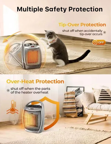 Miniatura 5 de Electactic - Calentador de espacio portátil de cerámica con termostato, ventilador de 1500 W para interiores con protección contra