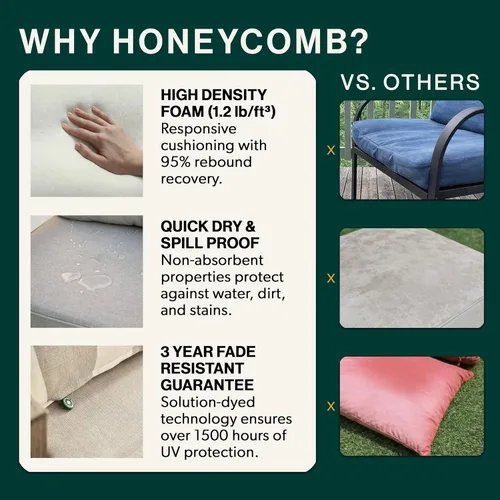 Miniatura 5 de Honeycomb Cojín para diván con textura de almendra lisa para exteriores: Relleno sintético reciclado, resistente a la intemperie, reversible, cómodo