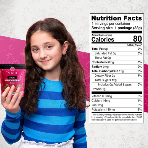 Miniatura 2 de Nutruit Snack de fresa seca (paquete de 20), vegano, sin gluten, sin OMG, a base de plantas, alta fibra, paquetes de 1.1 onzas
