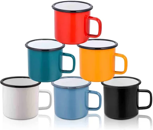 TeamFar Taza de café esmaltada de té de 12 onzas, tazas para bebidas de campamento, color blanco, azul, verde, negro, rojo, amarillo, vintage para