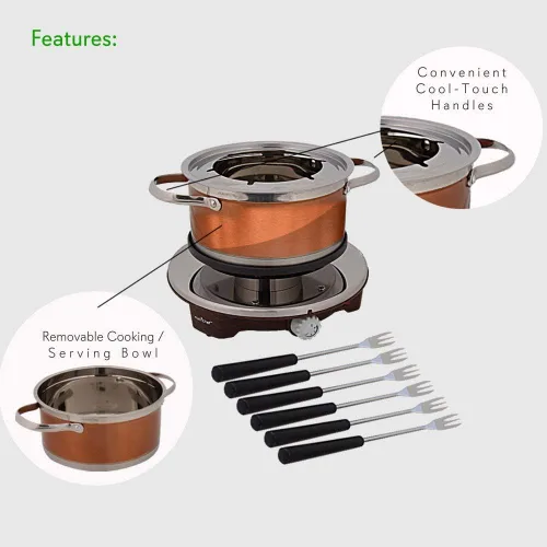 Miniatura 2 de NutriChef Juego de máquina eléctrica para hacer fondue de chocolate, kit de máquina calentadora de 1000 W, olla antiadherente de acero inoxidable