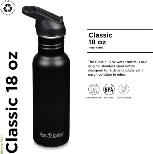 Miniatura 2 de Klean Kanteen Botella de Agua Clásica de 18 oz con Tapa Deportiva Flip Seal y Pajita - Boquilla y Tapa 100% a Prueba de Fugas - Material Duradero