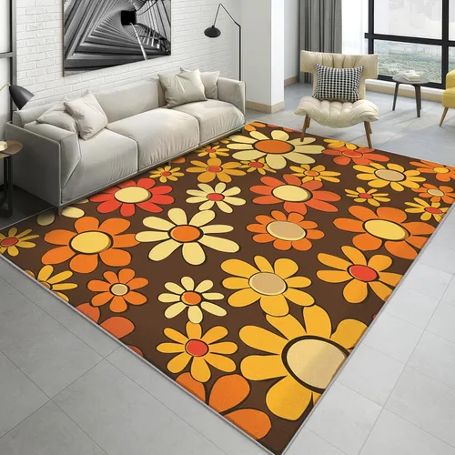 Alfombras de los años 70 para sala de estar, alfombras de flores Groovy de 8 x 10, alfombra vintage retro floral para sala de estar, dormitorio,