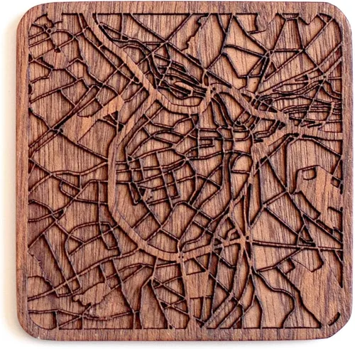 Miniatura 127 de Posavasos Amsterdam Map by O3 Design Studio, 1 pieza, posavasos de madera Sapele con mapa de la ciudad, hecho a mano, varias ciudades opcionales