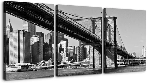 Miniatura 9 de Denozer - Lienzo decorativo para pared de 3 piezas - Paisaje con paisaje urbano, arte de puente, arte de pared para sala de estar, decoración