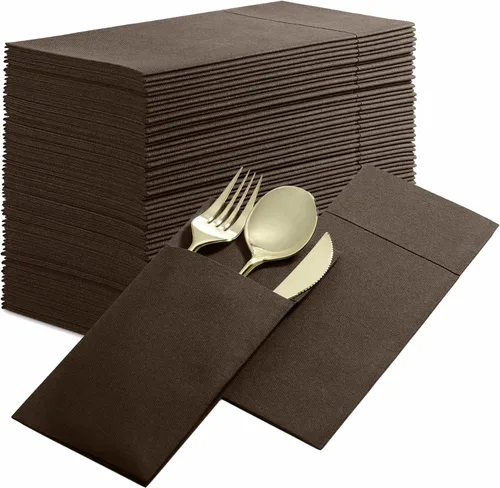 Miniatura 10 de Paquete de 50 servilletas desechables con sensación de lino para cena con bolsillo integrado para cubiertos, servilletas de papel tipo tela Menta