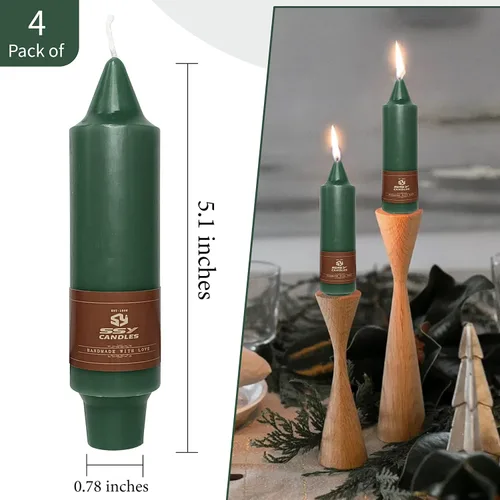 Miniatura 4 de Candelabros cortos de 5 pulgadas con velas cónicas verde oscuro, 4 piezas para cena, hogar, boda, fiesta, decoración