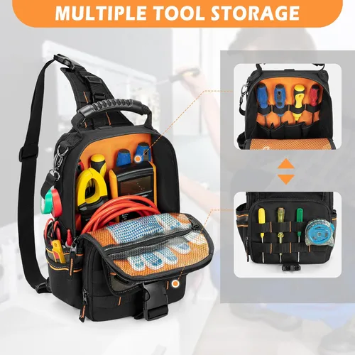Miniatura 2 de Bolsa de herramientas para electricistas Trahzia, organizador de herramientas HVAC con cremallera, asa ergonómica y correa de hombro para técnicos