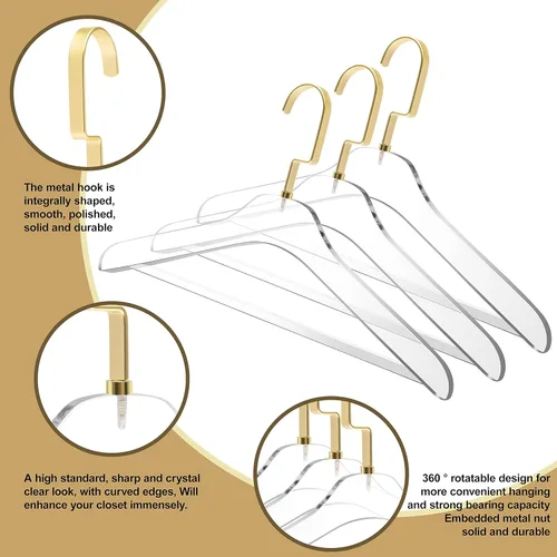 Miniatura 2 de Perchas Lucite de acrílico transparente de calidad con barra, paquete de 5, elegante colgador de ropa con barra acrílica para pantalones, percha