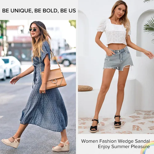 Miniatura 6 de Vepose Sandalias de cuña 80 alpargatas para mujer, sandalias de plataforma de tacón alto y hebilla de tobillo