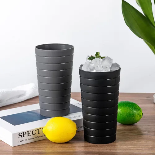 Miniatura 3 de KX-WARE Mixed Drinkware - Juego de 12 vasos de plástico de 22 onzas, vasos para beber, tazas de fiesta, vasos de té helado, color negro