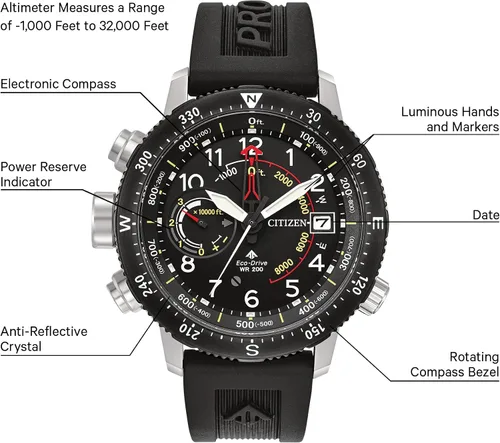 Miniatura 4 de Citizen - Reloj para hombre Eco-Drive Promaster Land Altichron de acero inoxidable con correa de poliuretano negra, esfera negra (Modelo: BN5058-07E)