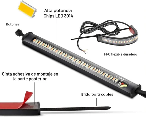 Miniatura 4 de 2 piezas flexibles Switchback de doble color blanco y ámbar para motocicleta LED horquilla intermitentes DRL luz diurna impermeable ajustable kit