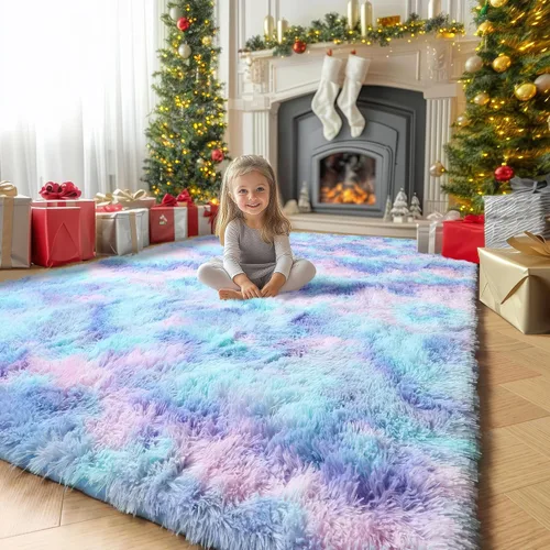 Miniatura 55 de Alfombras moradas para dormitorio de niñas, alfombra de 5 x 8 pies, alfombra peluda esponjosa para sala de estar, alfombras peludas gruesas