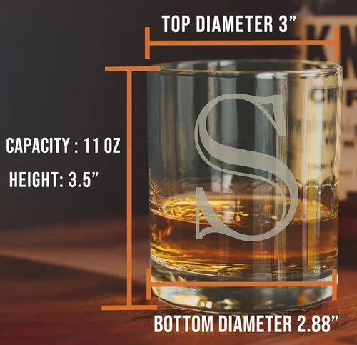 Miniatura 4 de Monograma grabado de cristal de whisky Rocks de 11 onzas (letra S), regalos de bourbon personalizados de la A-Z para hombres, día del padre, vidrio