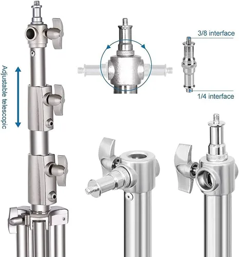 Miniatura 2 de Soporte de trípode de video para fotografía de acero inoxidable, soporte de trípode acolchado con resorte, 9.5 pies/9.2 ft, adaptador universal
