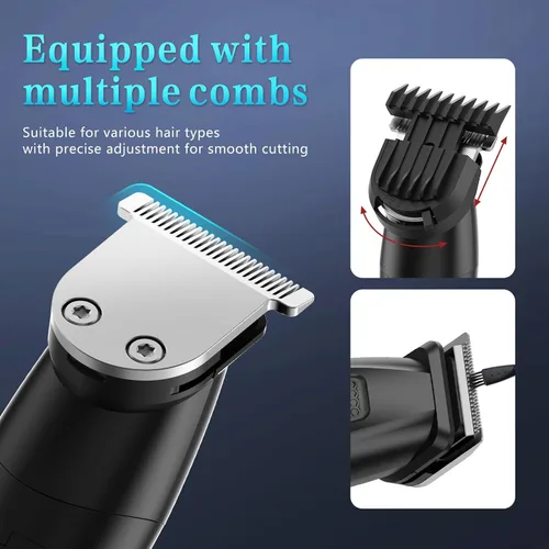 Miniatura 5 de Bomxin Cortadora de barba para hombres, 6 en 1, inalámbrica, impermeable, eléctrica, para bigote, cuerpo y cara, kit de aseo todo en uno