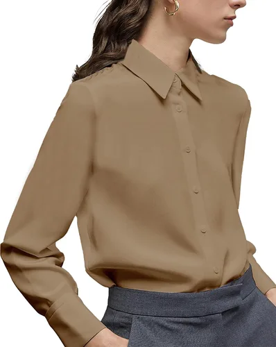 Miniatura 7 de Camisa clásica de botones para mujer, manga larga con cuello, blusa de gasa para trabajo y oficina
