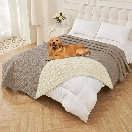 Miniatura 181 de Smiry Funda impermeable para cama de mascota, suave y lavable, para muebles, cama, sofá, reversible, a cuadros (30 x 53 pulgadas, color beige/beige)