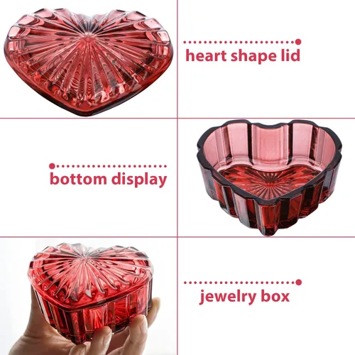 Miniatura 8 de kanpura Joyero de cristal en forma de corazón, caja de dulces con tapa, caja de almacenamiento para aretes, collar, pecho, caja de almacenamiento