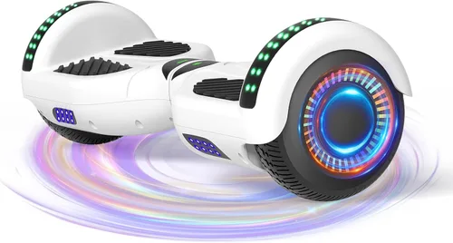 Kids Scooter with Bluetooth Speaker & Corlorful LED Lights, Dual 250W Motor 7.5 Mph Speed, Gifts for All Ages Blanco
