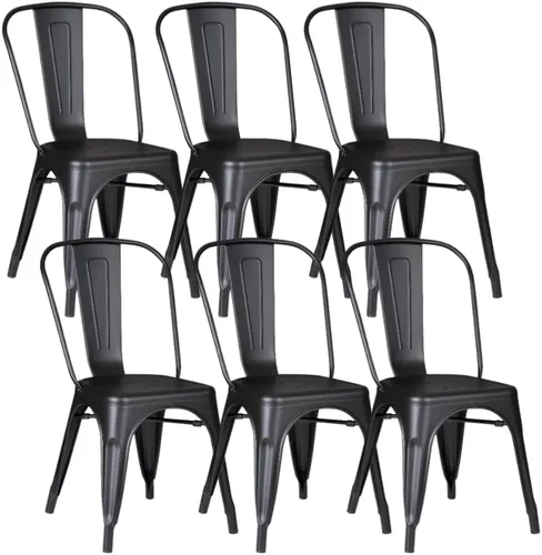 Miniatura 32 de Juego de 8 sillas de comedor de metal verde alpino, sillas de cocina apilables retro estilo granja, sillas laterales de acero verde oscuro para café