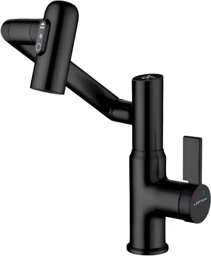 Miniatura 9 de Lefton Grifo giratorio para baño con pantalla de temperatura en Fahrenheit (sin baterías), 3 modos de agua, oro cepillado, BF2204-6