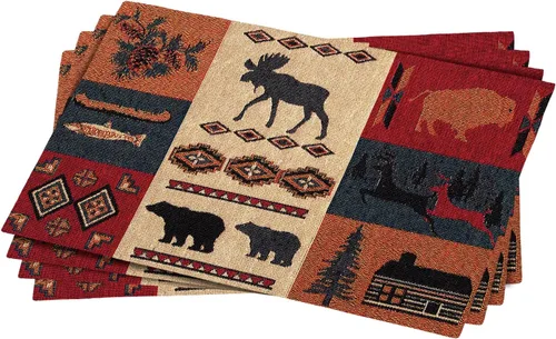 Miniatura 11 de Kinara Juego de manteles individuales Black Bear - Diseño nativo americano del suroeste - Patrón hermoso y único - Tejido fino cuatro manteles