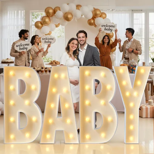 Miniatura 6 de imprsv Letras de marquesina iluminadas, letras de mosaico de 1.2 m con luz para decoración de baby shower, graduación, gran J para decoraciones