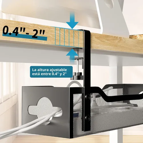 Miniatura 3 de Bandeja de organización de cables para debajo del escritorio, sin taladros, organización de cables de malla metálica debajo del escritorio