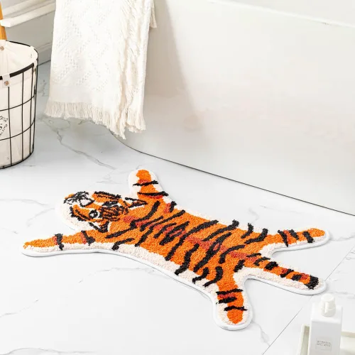 Miniatura 9 de Tapete de baño de tigre para baño, diseño de dibujos animados de tigre blanco, antideslizante, absorbente, pequeño, decoración de baño, alfombra