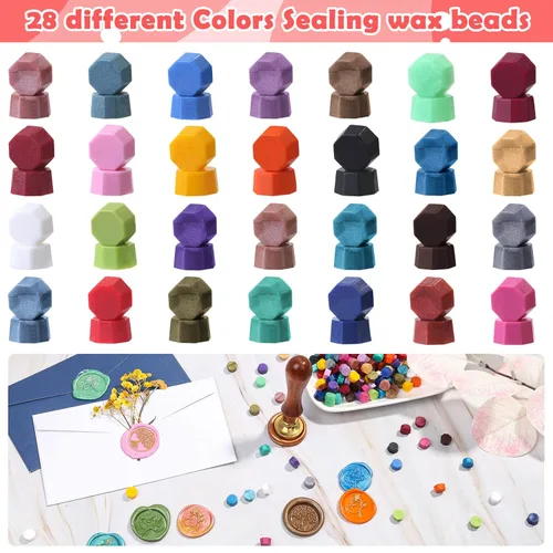 Miniatura 2 de 728 cuentas de cera de sellado, 28 bolitas de colores para sellado de sellos de letras y manualidades de bricolaje 28