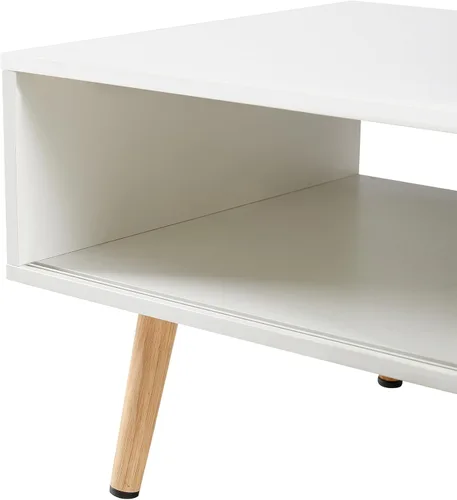 Miniatura 7 de AMNOOL Mesa auxiliar rectangular de ratán de 41.34 pulgadas, mesa central de madera para sofá, puerta corrediza, patas de madera maciza, se puede