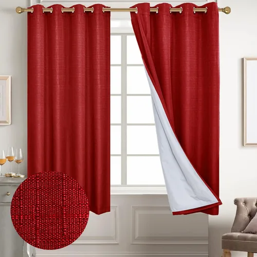 Miniatura 109 de Diraysid Cortinas 100% opacas de lino beige para dormitorio, con ojales, aislamiento térmico, cortinas de oscurecimiento de habitación