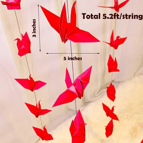 Miniatura 3 de Guirnalda colgante de grúa de papel (3 cuerdas x 5.2 pies), serpentinas de pájaros de origami para despedida de soltera, baby shower, suministros