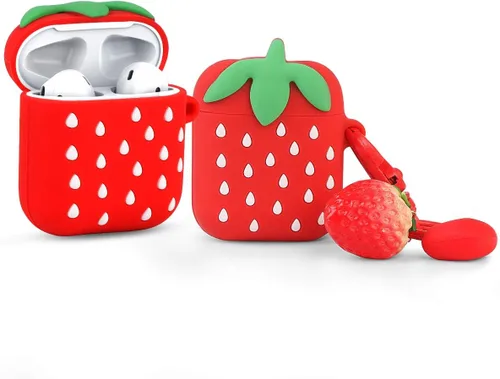 Miniatura 9 de Airpods - Funda de silicona divertida para Apple Airpods 1 y 2 [Serie de frutas y vegetales] [Mejor regalo para niñas, niños o parejas] (Fresa 3D)