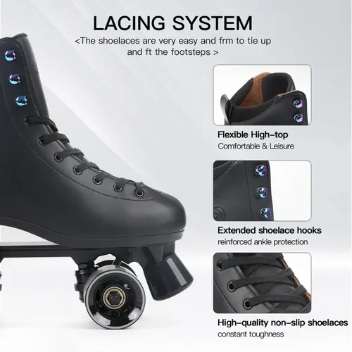 Miniatura 10 de Besketo Classic High-top Roller Skates, PU Leather, Four-Wheel, Indoor/Outdoor, Beginner