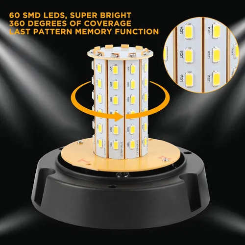 Miniatura 3 de ASPL Luces de Baliza Intermitente de Advertencia LED, 60 Luces LED Ámbar Intermitentes de Seguridad Estroboscópicas con Magnético y Cable Recto
