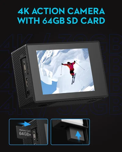 Miniatura 3 de Cámara de acción 4K30fps con tarjeta SD de 64G, cámara HD impermeable de 131 pies, cámaras submarinas de 20 MP, cámara WiFi de pregrabación de 20