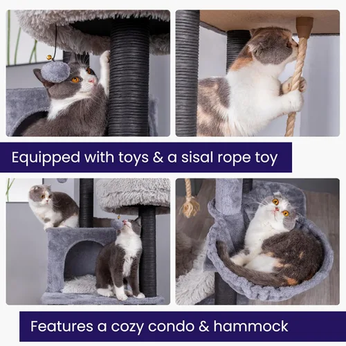 Miniatura 7 de Catry Bradbury - Árbol para gatos moderno de 7 niveles y 62.5 pulgadas con postes rascadores reemplazables, condominio grande, dos camas lavables