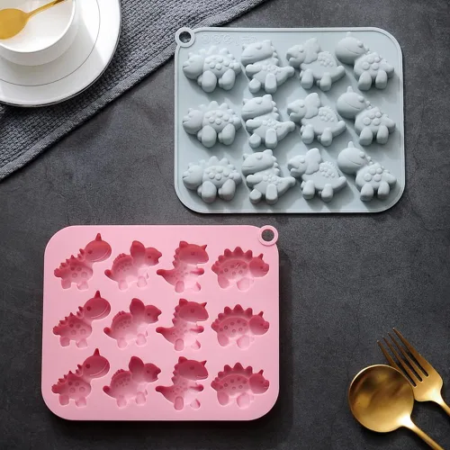 Miniatura 9 de Paquete de 2 moldes de silicona de dinosaurio con 12 cavidades 3D con temática de dinosaurios para hornear, herramienta de horneado para pastel