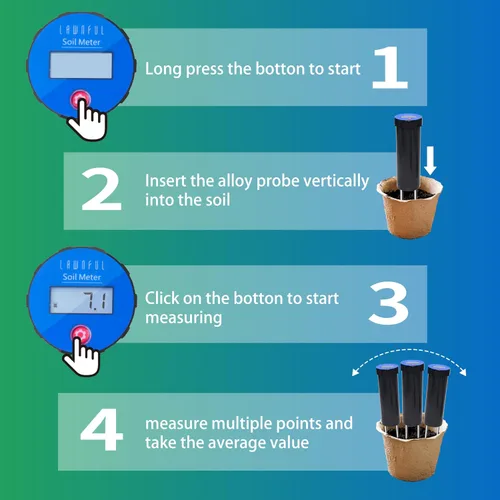 Miniatura 6 de Digital Soil pH Meter, Industrial Grade Soil pH Tester with Calibration-Free LCD Display, High Accuracy Soil pH Pen, Soil pH Monitor for Garden