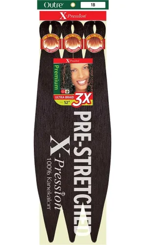 Miniatura 2 de Ofertas de paquetes múltiples. X-Pression - Trenzas de pelo sintético Outre de Kanekalon 3X; trenza preestirada de 52 pulgadas, Paquete de 1, 2