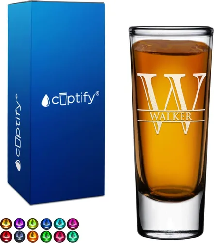 Miniatura 41 de Vaso de chupito personalizado con fondo verde azulado personalizado de 2 oz, vasos de chupito cordial con inicial en script dividido y nombre