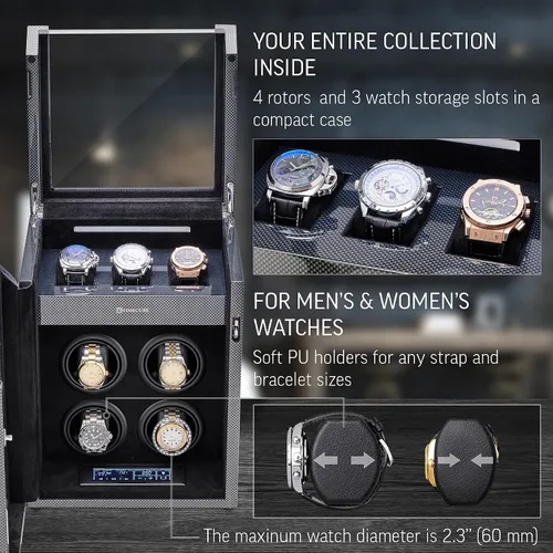 Miniatura 3 de Bobinador de reloj para 4 relojes con 15 programas de bobinado y 3 ranuras de almacenamiento para relojes