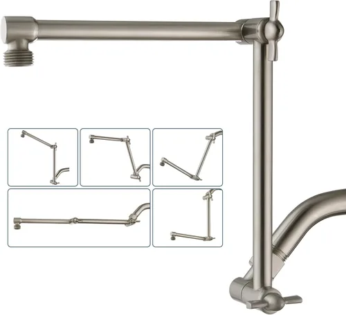 BRIGHT SHOWERS Extensor de brazo de ducha de latón para lluvia y cabezal de ducha de mano, brazo de extensión universal de 14 pulgadas, altura y