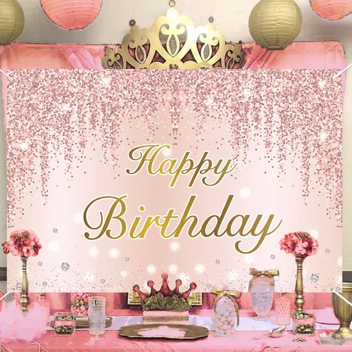 Miniatura 7 de Cartel de decoración de fiesta de feliz cumpleaños de 4 x 6 pies - Cartel de oro rosa - Cartel de feliz aniversario para cabina de fotos de fondo
