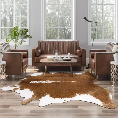Miniatura 14 de Alfombra de piel de vaca sintética AROGAN, alfombra premium con estampado de vaca para decoración occidental boho, piel de vaca para dormitorio