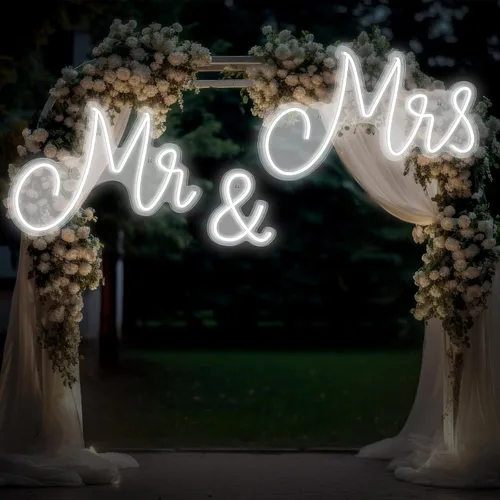Miniatura 9 de Letrero de neón Mr and Mrs para boda de 25 x 7 pulgadas, luz de neón LED, fondo de pared, decoración de recepción de boda USB, regalos para Blanco