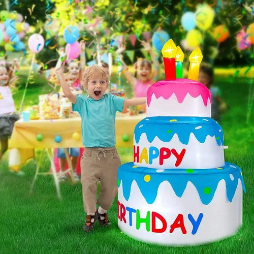 Miniatura 3 de Decoraciones inflables de pastel de cumpleaños feliz de 4 pies para exteriores con luces, decoración hinchable de fiesta de cumpleaños de días